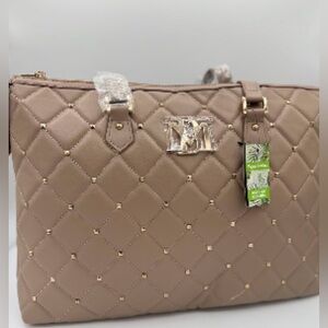 Badgley Mischka Taupe Quilted Studded Tote Purse Crossbody Vegan Leather NWT